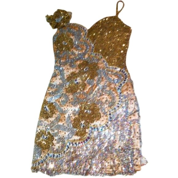 Couture Fully Beaded in Swarovski Crystals Fringes Flowers Prom Party Dress Gown - Picture 7 of 12